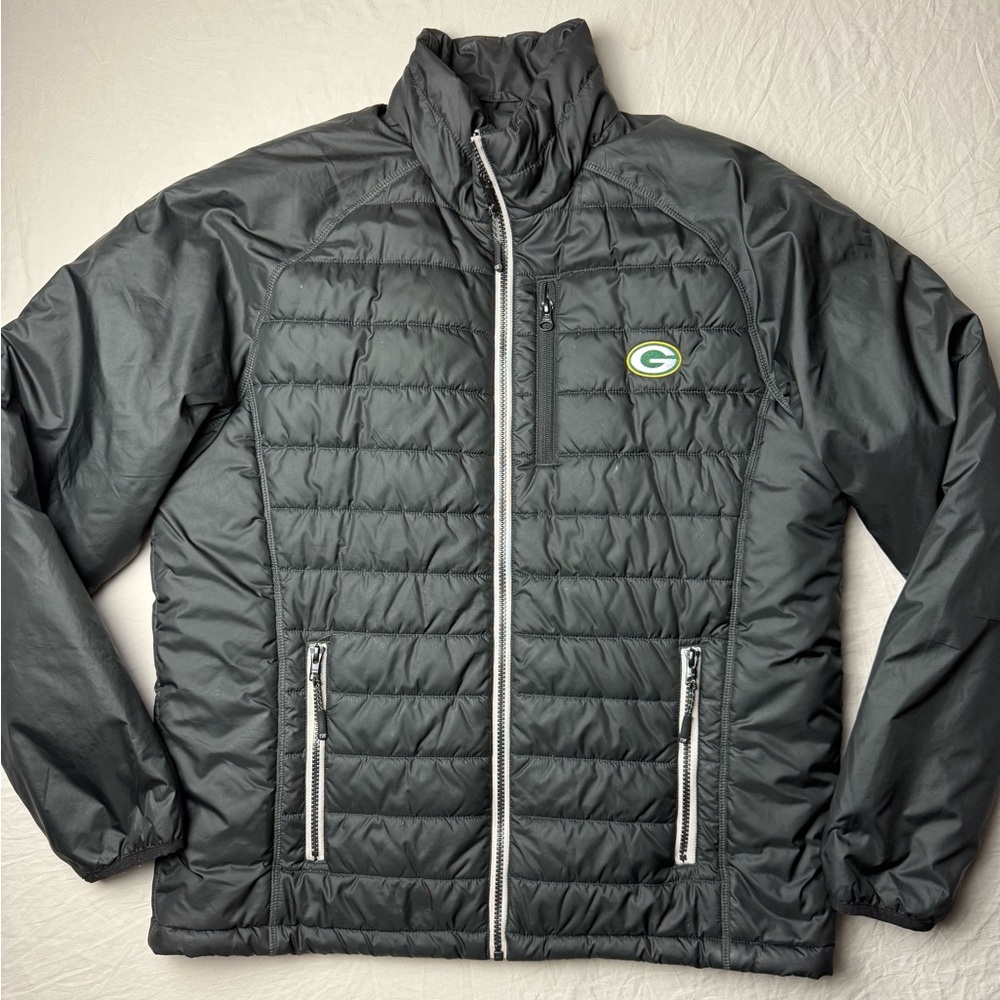 Cutter & Buck Black Green Bay Packers CB weathertec Insulated zip Puffer Jacket